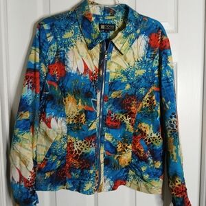 Multicolor Floral Animal Print Women's Zip-Up Jacket Size Large